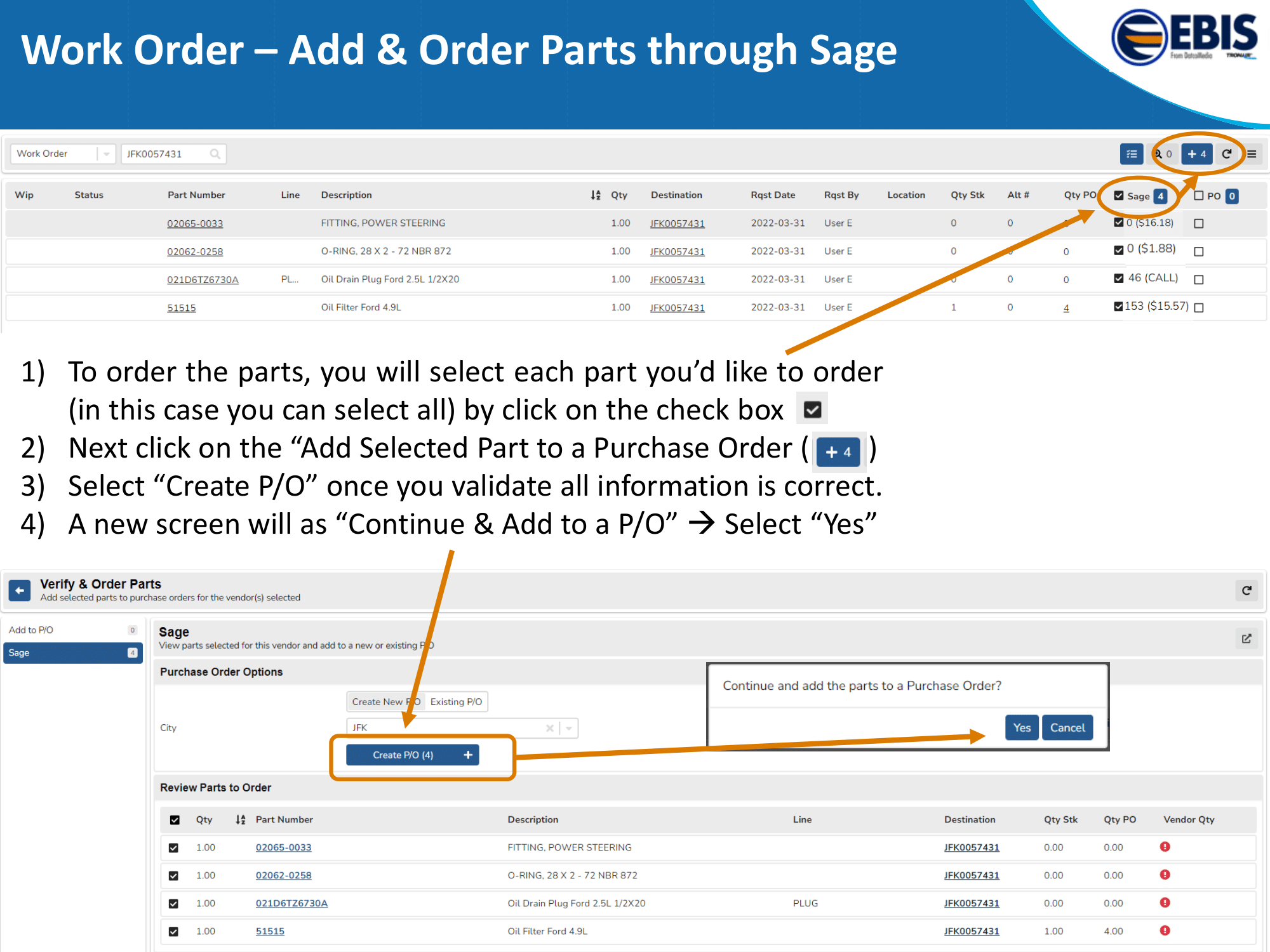 Adding parts through Sage Parts integration